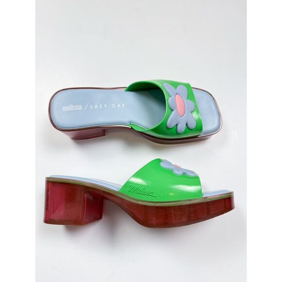 Melissa + Lazy Oaf Jelly Sandals Pink Green Blue US 7 EU 38 90s Y2K - Picture 2 of 7